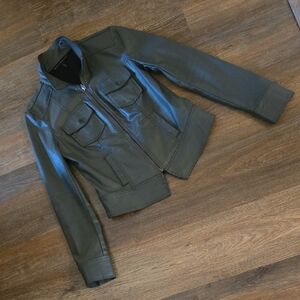 White House Black Market Grey Coated Denim Band Jacket